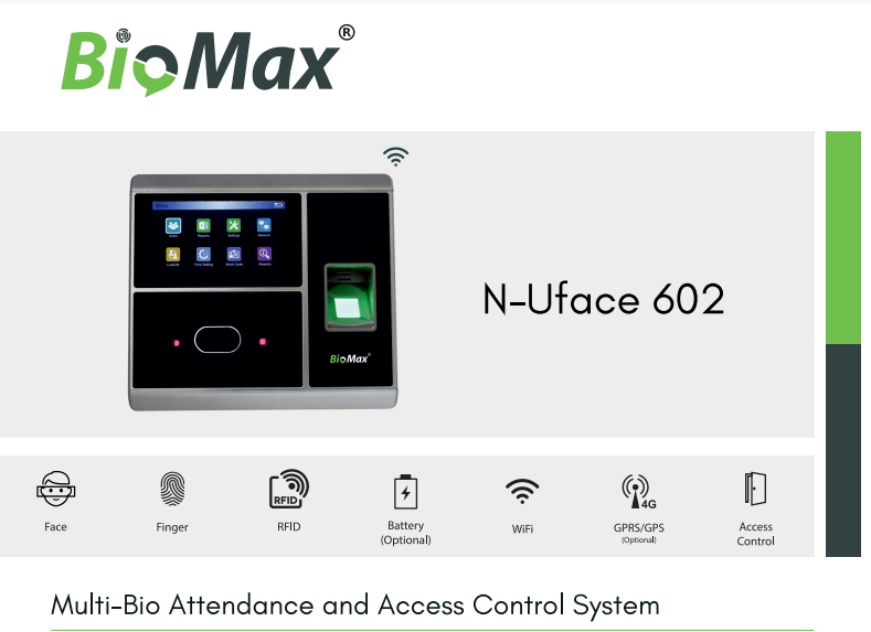 Biomax Multi-Bio Time Attendance and Access Control System N-Uface 602